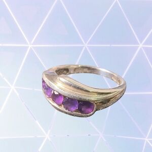 Michelle Albala Channel Set Amethyst & Sterling Silver Wave Ring